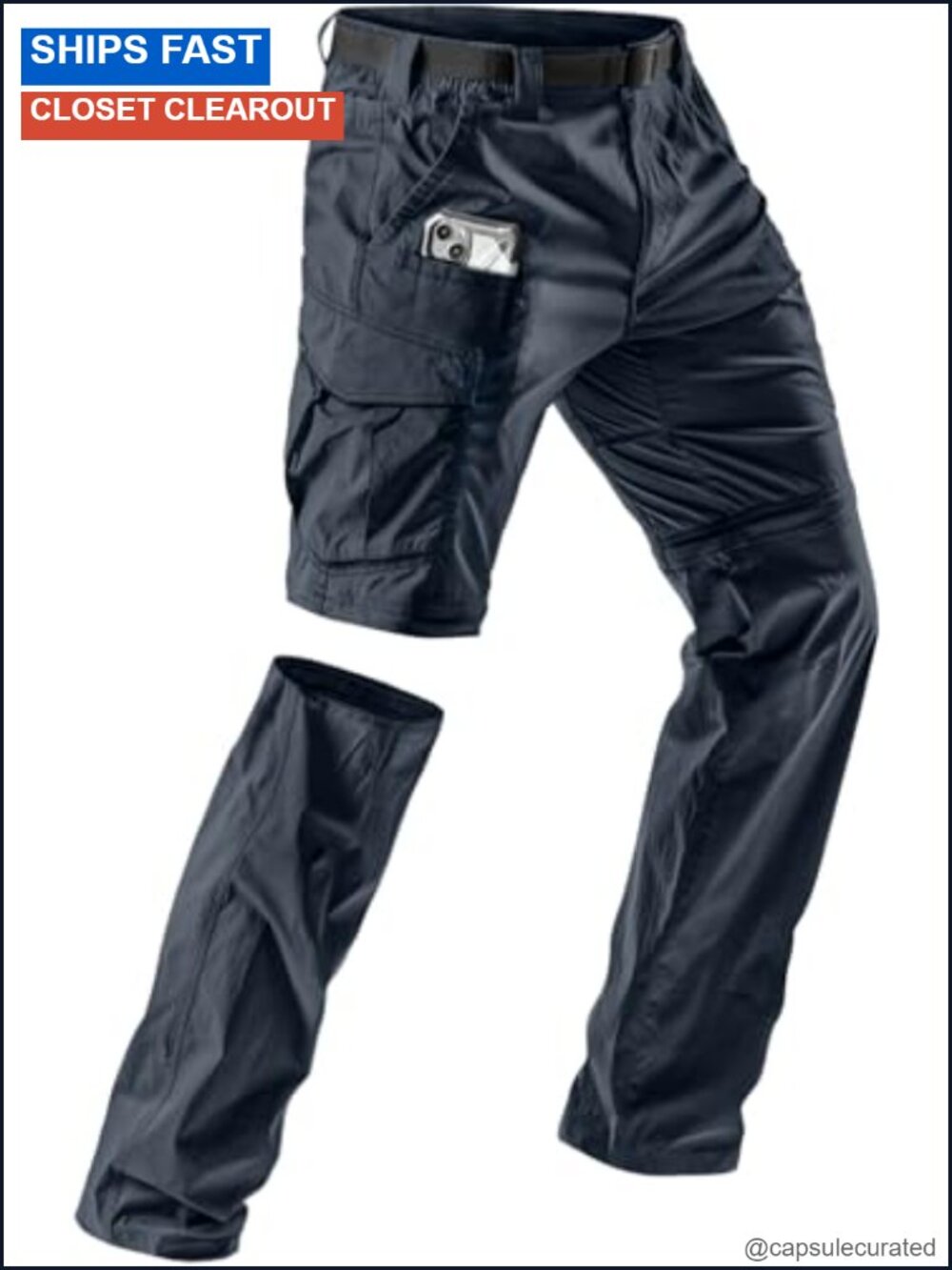 Men's Convertible Cargo Pants - Zip-Off Water Resistant Hiking Pants, Stretch
